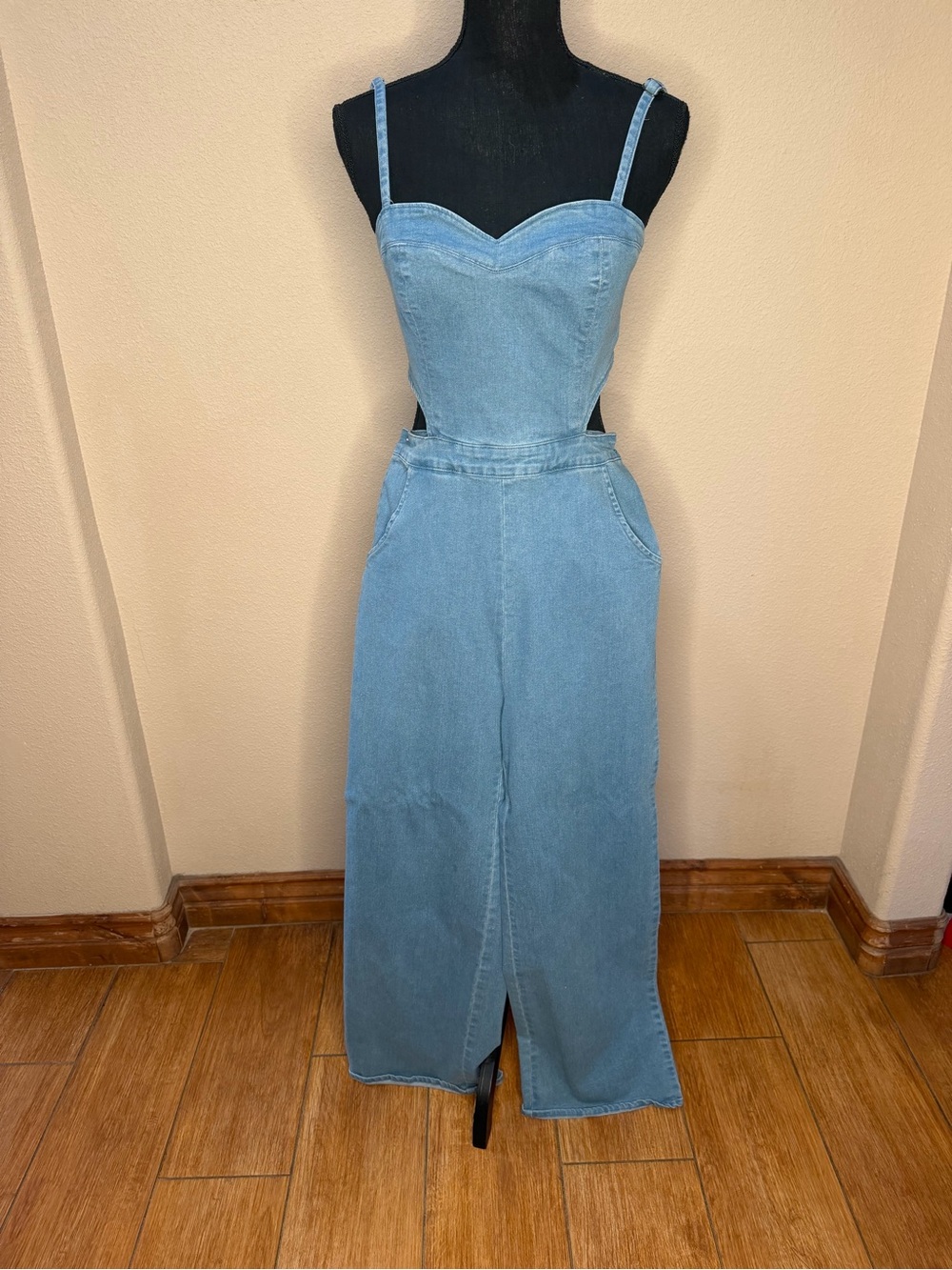 Blue Blush Light Blue Denim Maxi Jean Overalls Dress Sz M